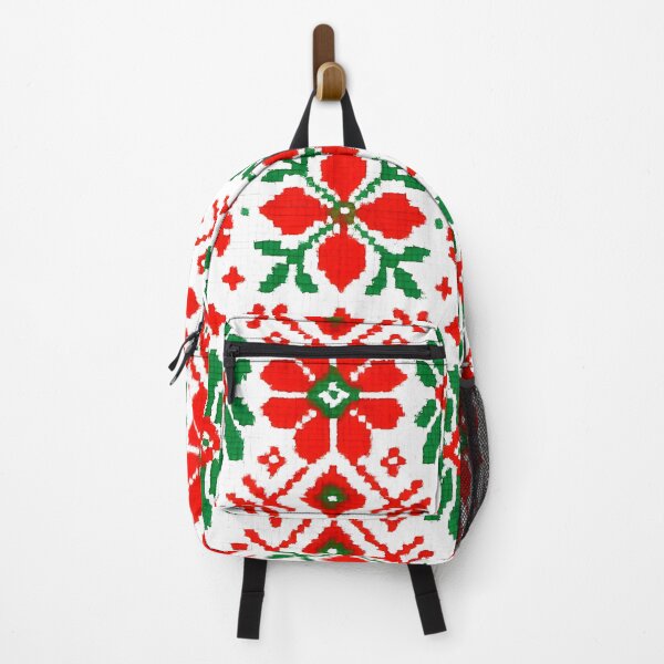 Item preview, Vibrant Geometric Christmas Pattern – Red and Green Floral Motifs on White  Festive Throw Pillow & Blanket designed and sold by ZyxDes.