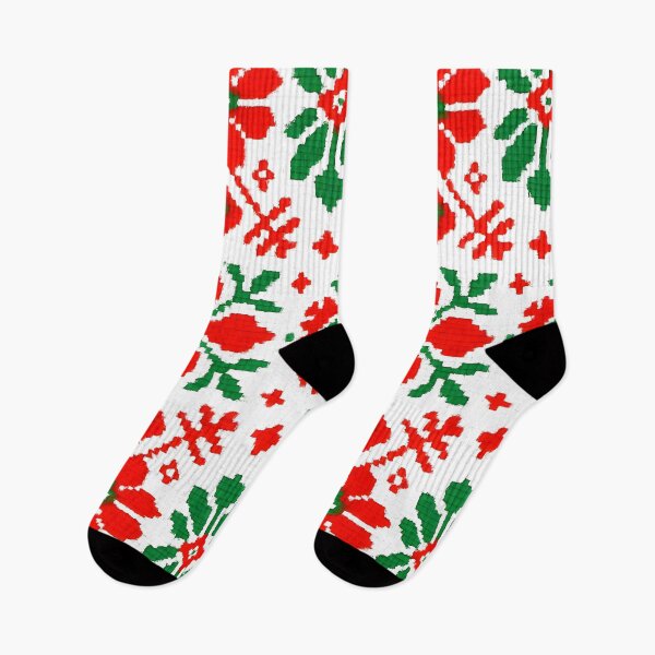 Item preview, Vibrant Geometric Christmas Pattern – Red and Green Floral Motifs on White  Festive Throw Pillow & Blanket designed and sold by ZyxDes.