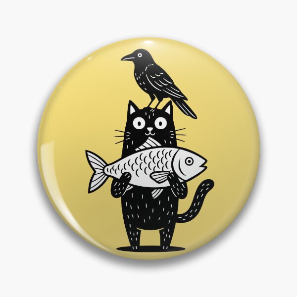 Item preview, Cat With Fish And Crow designed and sold by Funny Vintage Stickers And T-Shirts.
