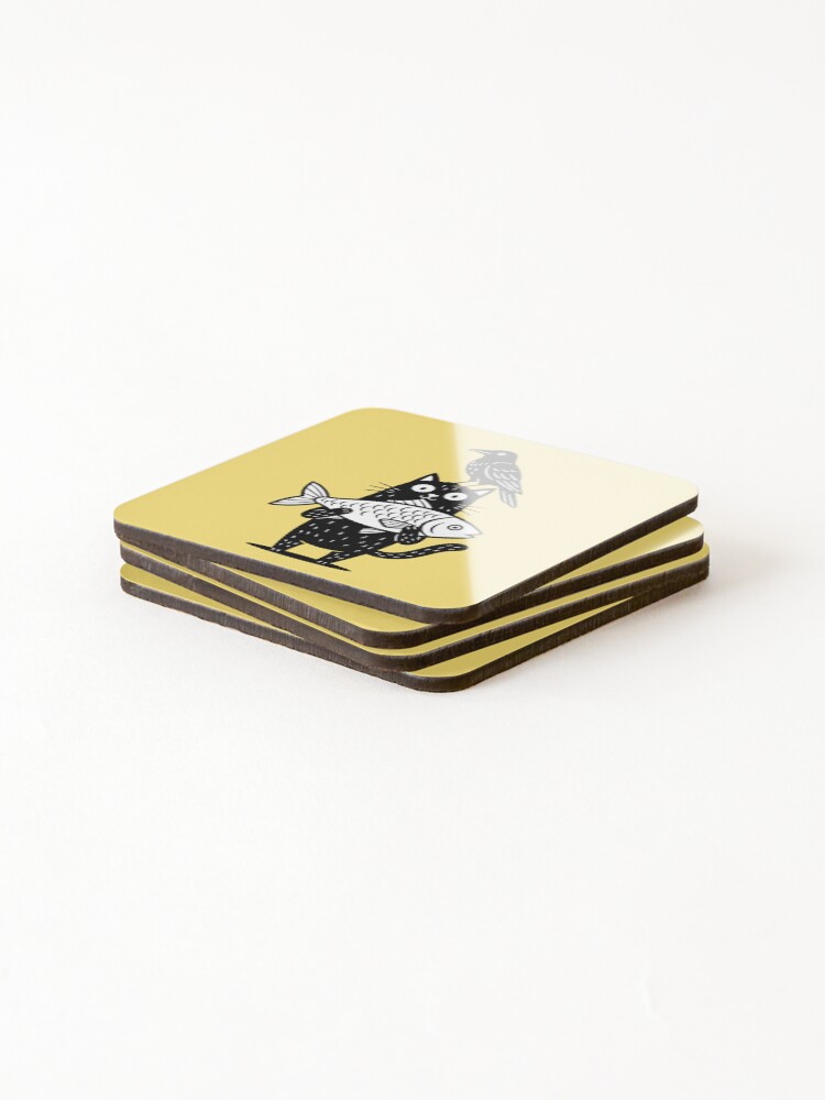 Thumbnail 4 of 5, Coasters (Set of 4), Cat With Fish And Crow designed and sold by olegsh7.