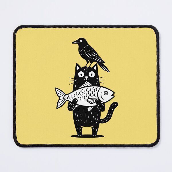 Item preview, Cat With Fish And Crow designed and sold by Funny Vintage Stickers And T-Shirts.