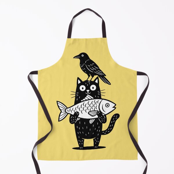 Item preview, Cat With Fish And Crow designed and sold by Funny Vintage Stickers And T-Shirts.