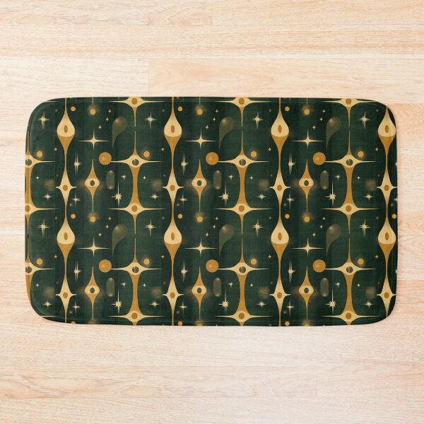 Item preview, Golden Starbursts & Teardrop Shapes on Deep Green – Tealight Tango designed and sold by The Print Parlor.