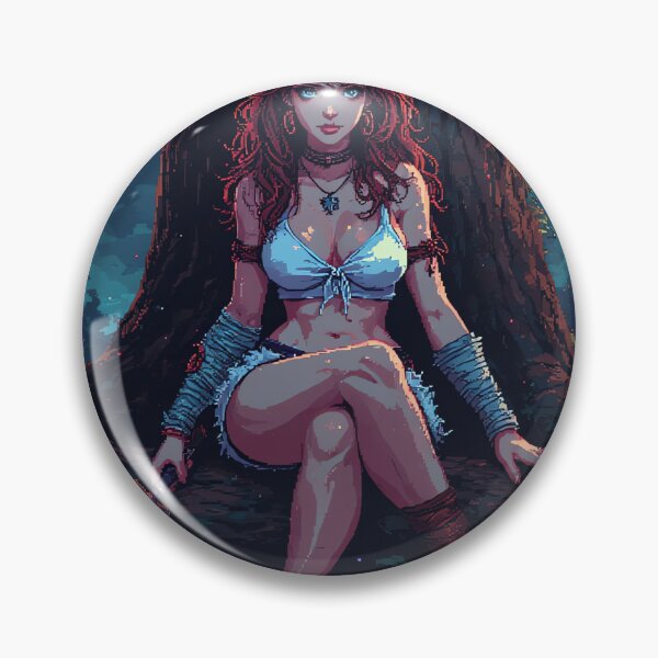Item preview, Retro Sexy Looking Girl In Forest Holding A Knive ( Dagger ) Red Hair designed and sold by jimcaza.
