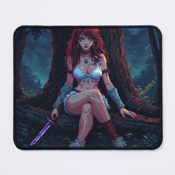 Item preview, Retro Sexy Looking Girl In Forest Holding A Knive ( Dagger ) Red Hair designed and sold by jimcaza.