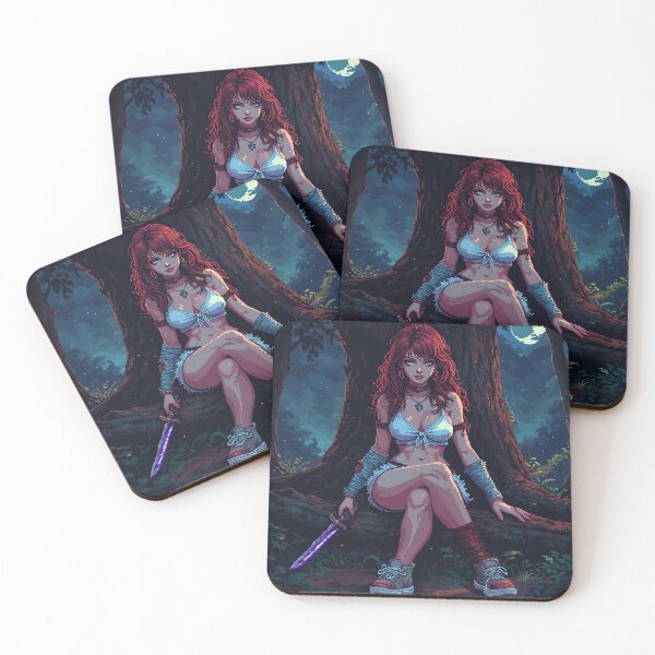 Item preview, Retro Sexy Looking Girl In Forest Holding A Knive ( Dagger ) Red Hair designed and sold by jimcaza.