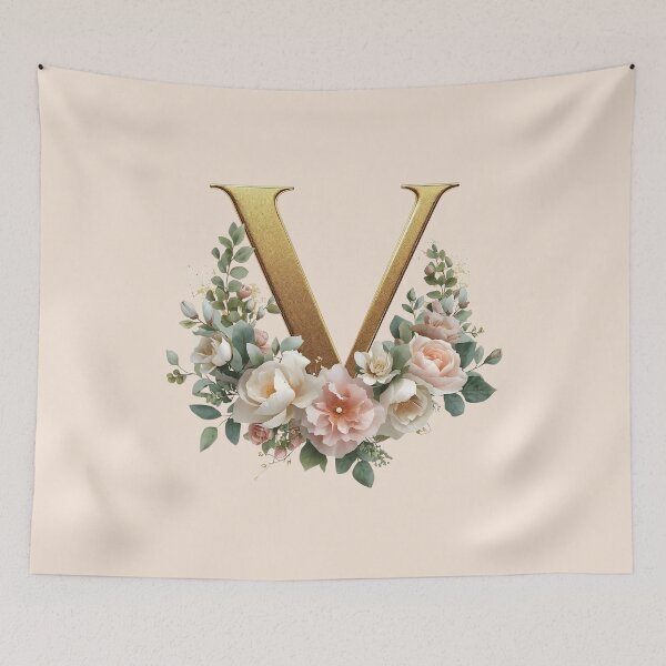Item preview, Floral Gold Letter V Monogram – Coquette Christian Wall Art, Elegant Blush Rose Initial Print, Faith-Inspired Feminine Gift designed and sold by AmenAlways.