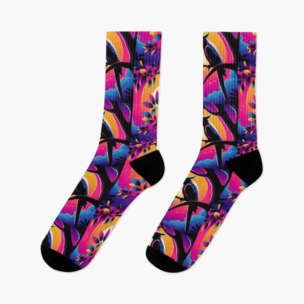 Item preview, "Neon Sunset parrot on Tropical Branch" designed and sold by Dogandesighn.