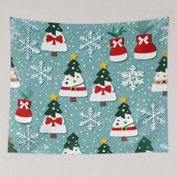 Item preview, Teal Christmas Trees and Snowflakes Pattern designed and sold by SassyArtistry.