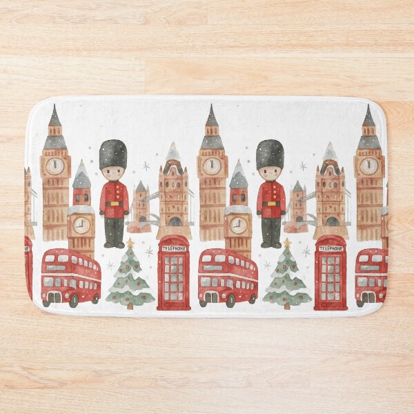 Item preview, Christmas in London Watercolor – Cute British Christmas Scene with Big Ben, Red Bus & Guard designed and sold by elgreko.