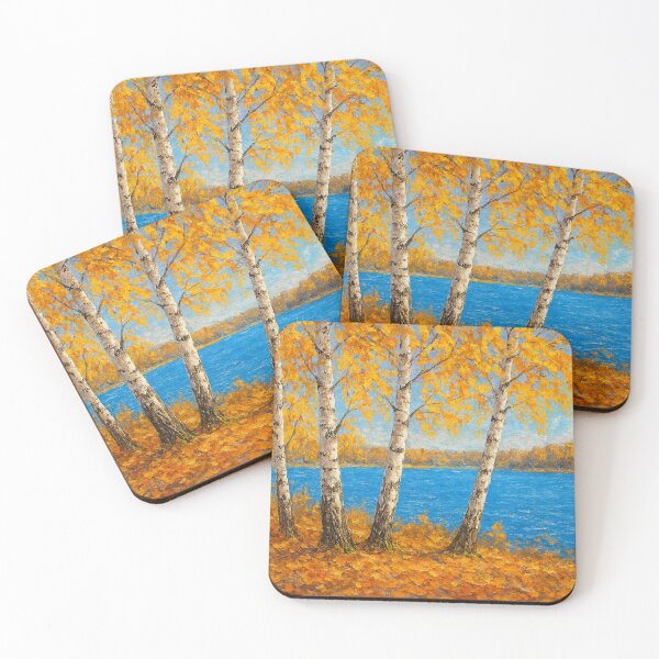 Item preview, Birches in autumn by the blue lake designed and sold by Sigtrix.