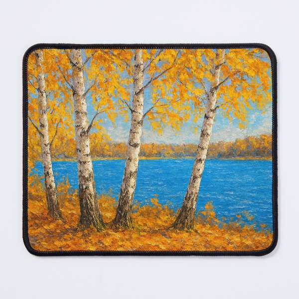 Item preview, Birches in autumn by the blue lake designed and sold by Sigtrix.