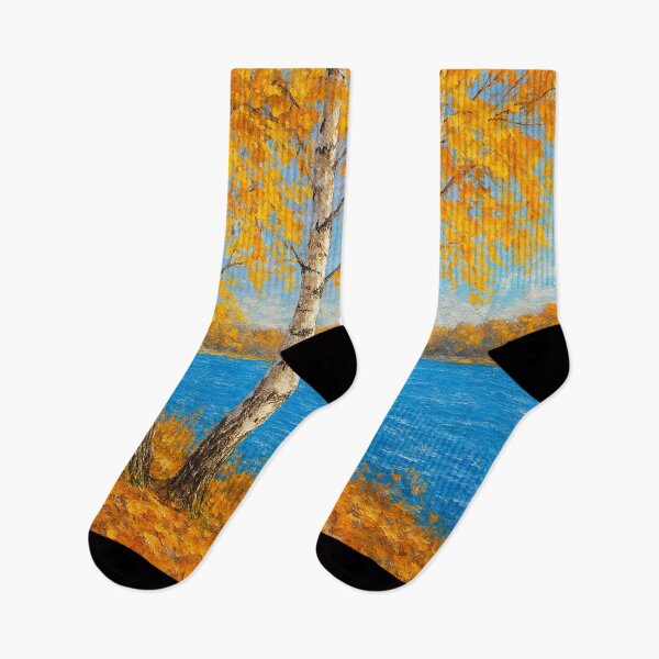 Item preview, Birches in autumn by the blue lake designed and sold by Sigtrix.