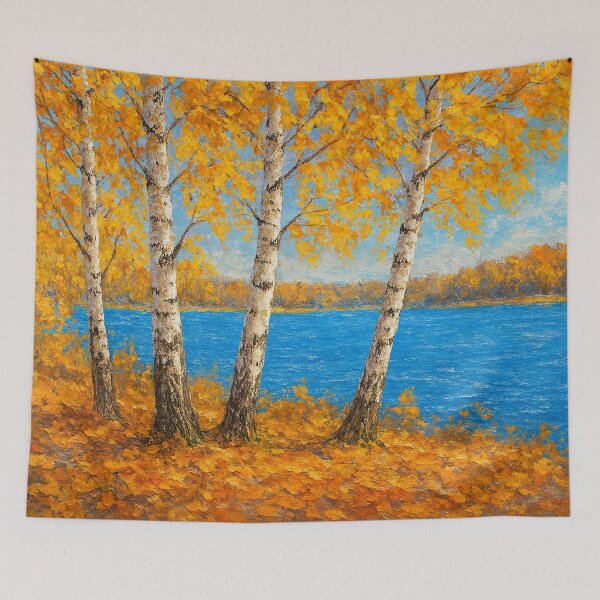 Item preview, Birches in autumn by the blue lake designed and sold by Sigtrix.