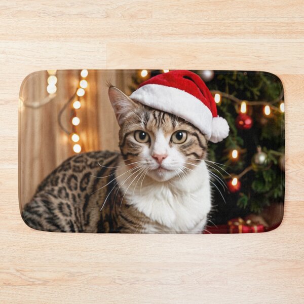 Item preview, Brown Tabby Cat with Santa Hat by Christmas Tree designed and sold by SassyArtistry.