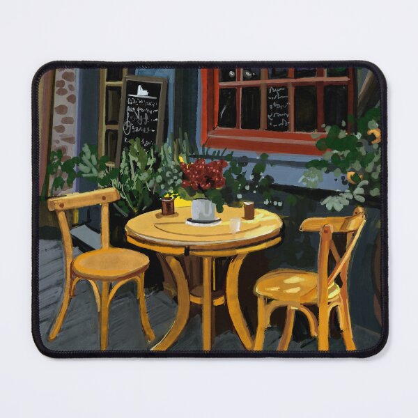 Item preview, Charming European Café Terrace Painting – Cozy Outdoor Coffee Art Print designed and sold by jassoart.