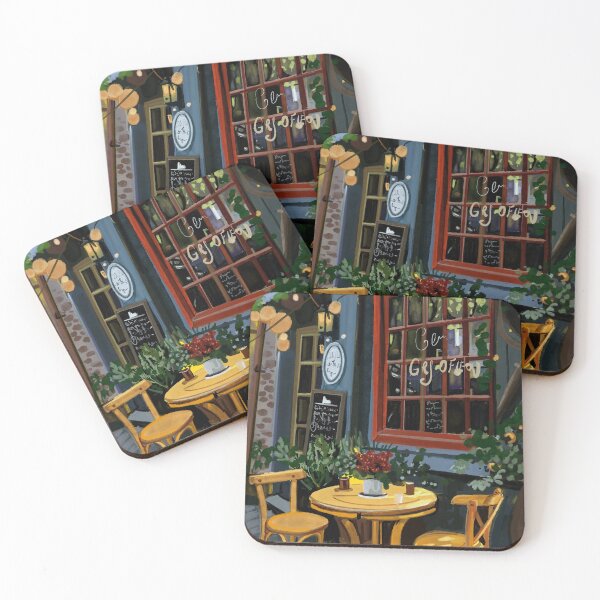 Item preview, Charming European Café Terrace Painting – Cozy Outdoor Coffee Art Print designed and sold by jassoart.
