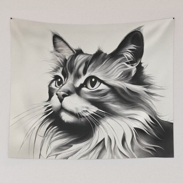 Item preview, Black and White Maine Coon Cat Illustration | Animal Art | Cat Art designed and sold by UnhingedBird.