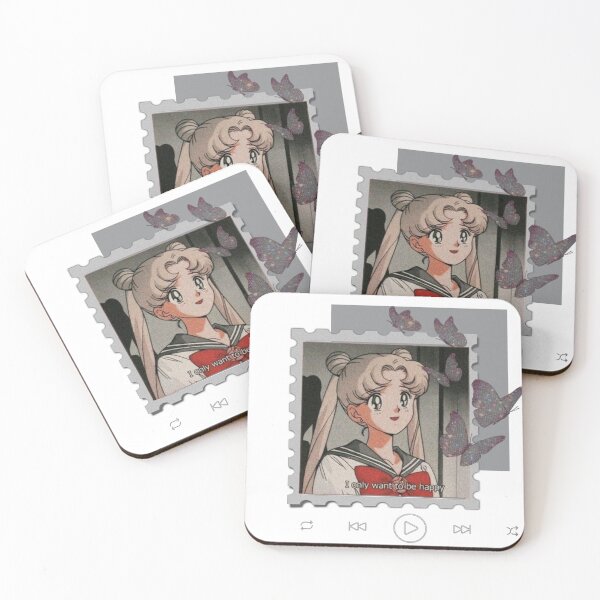 Item preview, I Just Want to Be Happy – Soft Animecore Collage with Butterfly, Quote & Music Player designed and sold by Sersery.