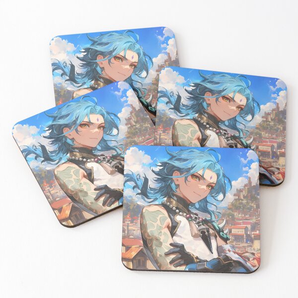 Item preview, Xiao Genshin Impact vigilant protector blue tattooed yaksha urban sky designed and sold by HumbertoValveno.