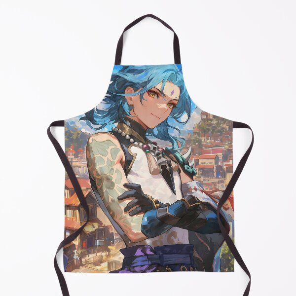 Item preview, Xiao Genshin Impact vigilant protector blue tattooed yaksha urban sky designed and sold by HumbertoValveno.