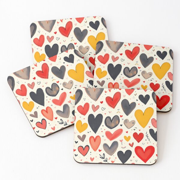 Item preview, Warm Heart Pattern – Red, Yellow, and Black Doodle Hearts designed and sold by FunnyTeeByMe.