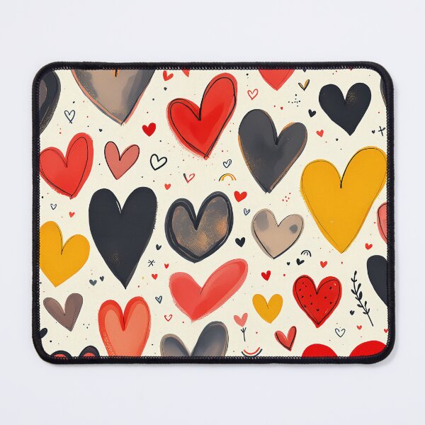 Item preview, Warm Heart Pattern – Red, Yellow, and Black Doodle Hearts designed and sold by FunnyTeeByMe.