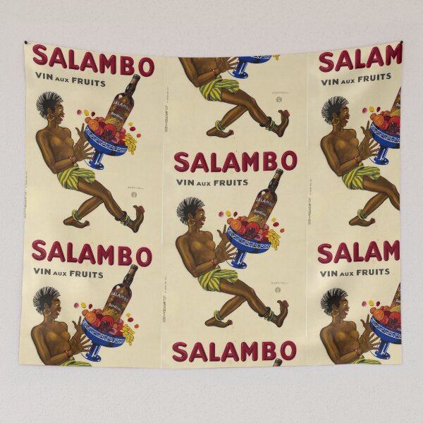 Item preview, Vintage Art Deco Poster | Salambo Vin aux Fruits | African Woman with Fruit & Wine | Bardinet Wine Advertisement designed and sold by artofuniverse.