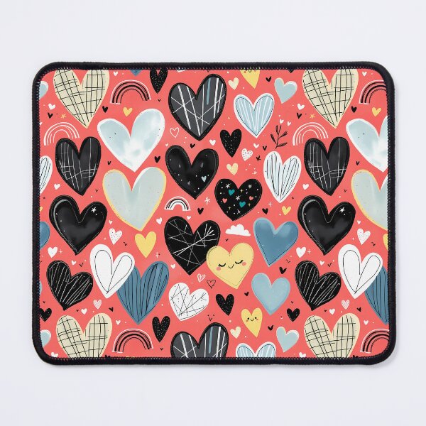 Item preview, Modern Hearts Pattern – Black and Blue on Coral Red Background designed and sold by FunnyTeeByMe.