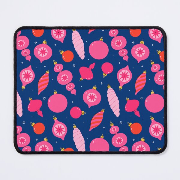 Item preview, pink Christmas ornaments on a blue background designed and sold by burbura.