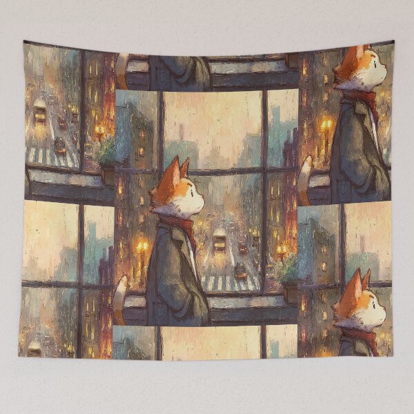Item preview, Lofi Aesthetic: Cat's Rainy Window View designed and sold by bapupa.