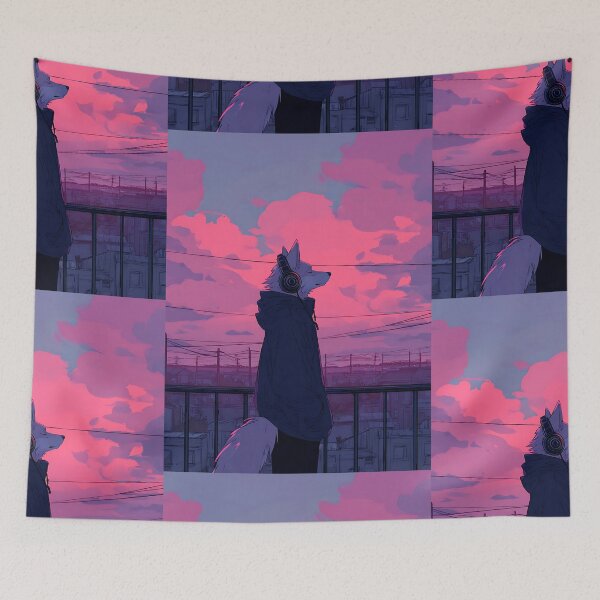 Item preview, Lofi Aesthetic: Wolf's Sunset Study Spot designed and sold by bapupa.