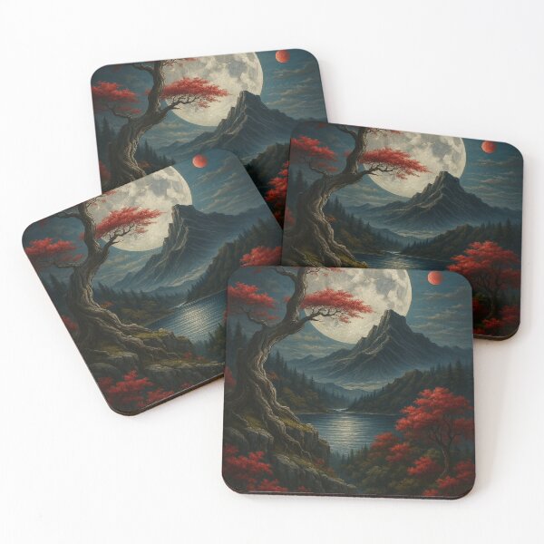 Item preview, Moonlit Serenity – Crimson Trees Beneath the Celestial Glow designed and sold by WittyUnknown.