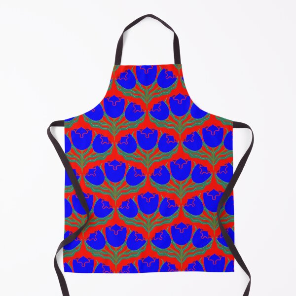 Item preview, ANNA’S APRON TOP BLUE TULIPS SCARLET designed and sold by Marni Scofidio Desi9ns.