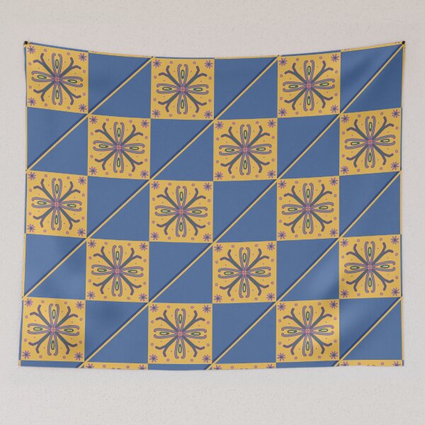 Item preview, Blue and mustard geometric floral Arabic tile designed and sold by Martapp.