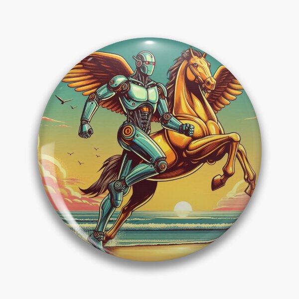 Item preview, Cyber Equinox: Futuristic Robot and Winged Horse at Sunset designed and sold by Dogandesighn.