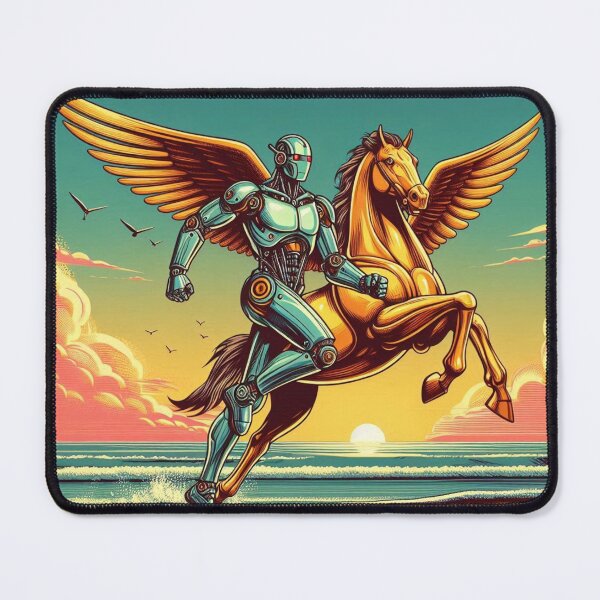 Item preview, Cyber Equinox: Futuristic Robot and Winged Horse at Sunset designed and sold by Dogandesighn.