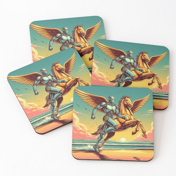 Item preview, Cyber Equinox: Futuristic Robot and Winged Horse at Sunset designed and sold by Dogandesighn.