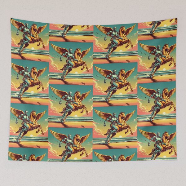 Item preview, Cyber Equinox: Futuristic Robot and Winged Horse at Sunset designed and sold by Dogandesighn.