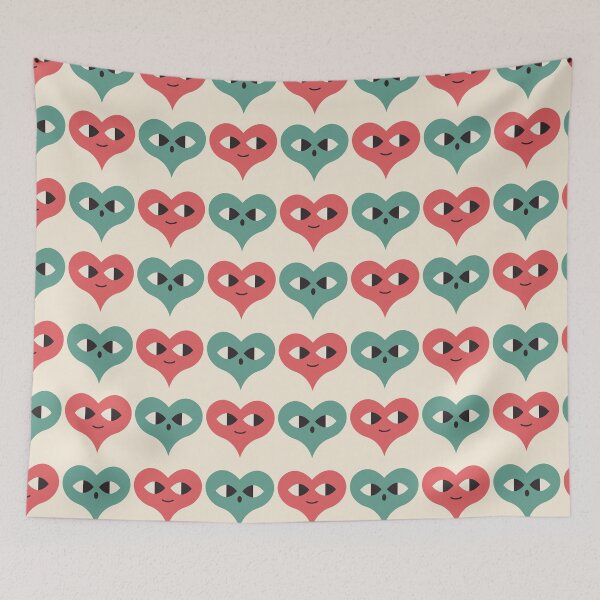 Item preview, Emotive Hearts Pattern – Playful Faces in Red & Green designed and sold by NicolaZhukov.