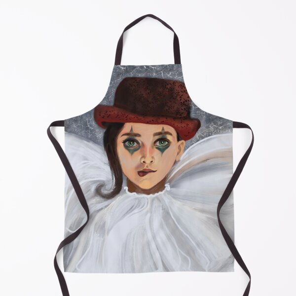 Item preview, Melancholy Pierrot Girl in Red Hat – Surreal Clown Portrait Art designed and sold by jassoart.