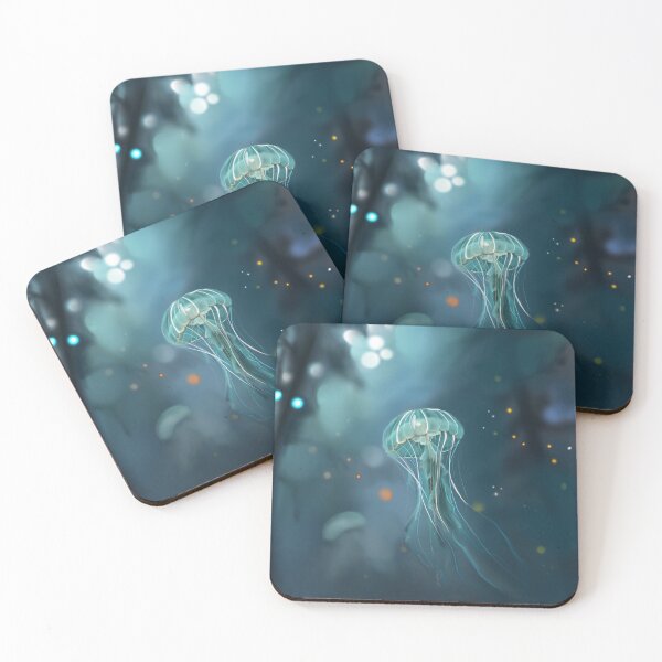 Item preview, Mystical Glowing Jellyfish in Deep Ocean Fantasy Art designed and sold by jassoart.