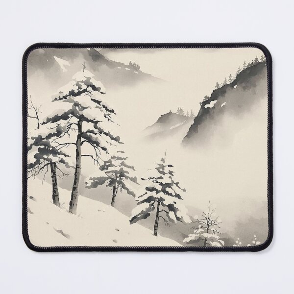 Item preview, Silent Pines in Snow – Ukiyo-e Sumi-e Ink Wash Winter Landscape designed and sold by Vandy Fullam.