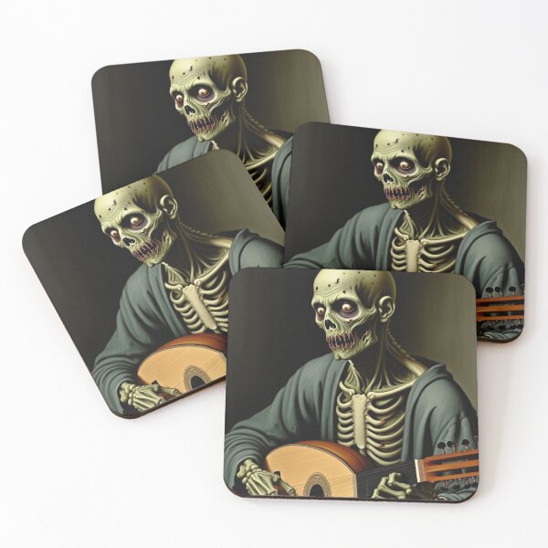 Item preview, Undead Lute player Zombie Horror Tudor era portrait art designed and sold by Vintage Designs +.