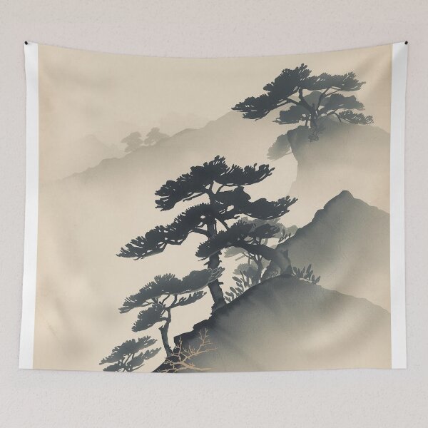 Item preview, Pines Beneath Falling Snow – Ukiyo-e Japanese Ink Wash Winter Scene designed and sold by Vandy Fullam.