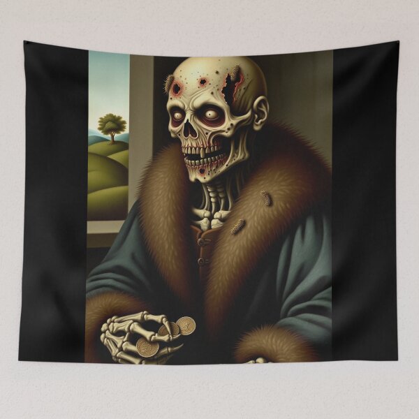 Item preview, His undead Eminence grand inquisitor Cromwell Zombie Horror Tudor era portrait art designed and sold by Vintage Designs +.