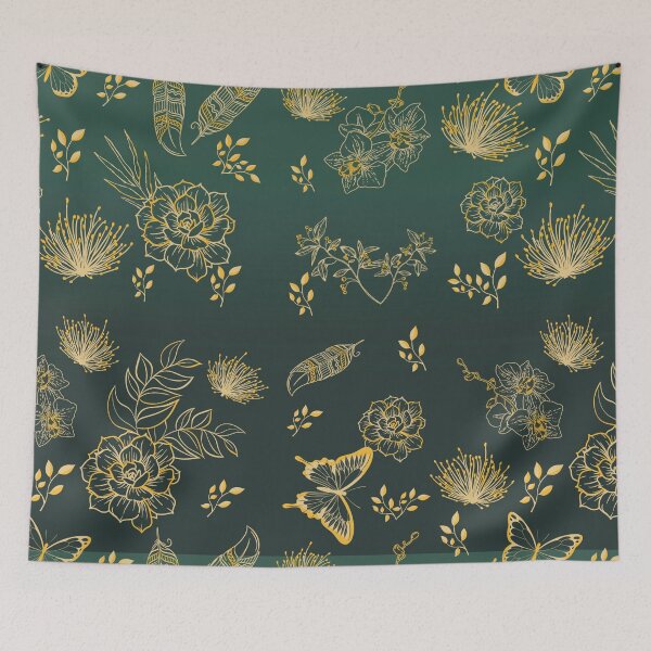 Item preview, Golden Garden in Dark Emerald combination of gold on green designed and sold by Martapp.
