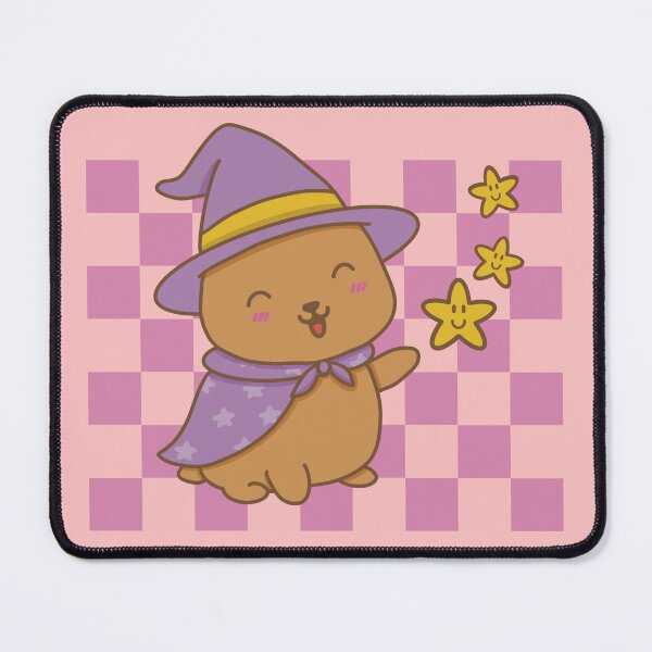 Item preview, Kawaii capybara in a witch Halloween costume with stars on a pink grid in pastel shades designed and sold by Martapp.