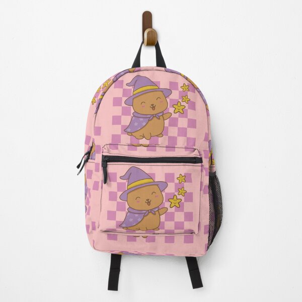 Item preview, Kawaii capybara in a witch Halloween costume with stars on a pink grid in pastel shades designed and sold by Martapp.
