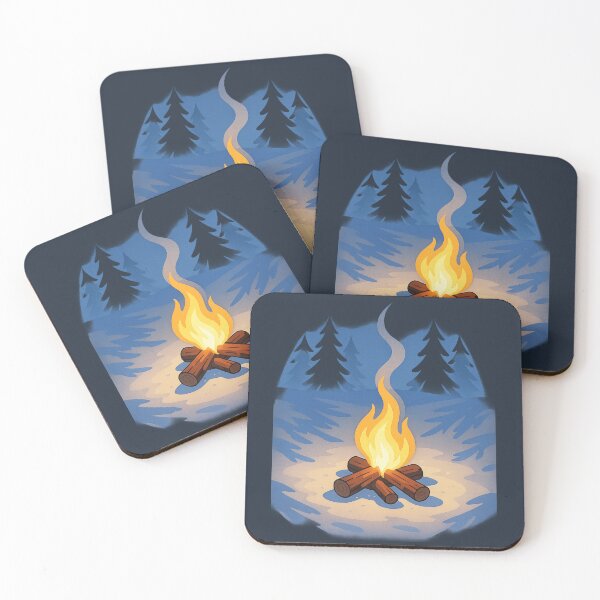 Artikelvorschau, Winterliche Lagerfeuerszene im verschneiten Wald, gemütliche Flammenkunst entworfen und verkauft von BROHLine Studio.